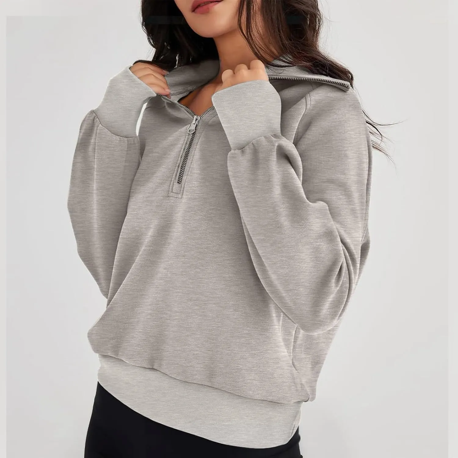 Fleece Half Zip Pullover Women Oversized Quarter Zip Sweatshirt Casual Long Sleeve Fall Sweatshirts Y2k Preppy Clothes