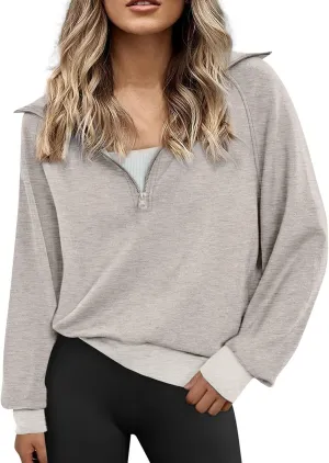 Fleece Half Zip Pullover Women Oversized Quarter Zip Sweatshirt Casual Long Sleeve Fall Sweatshirts Y2k Preppy Clothes