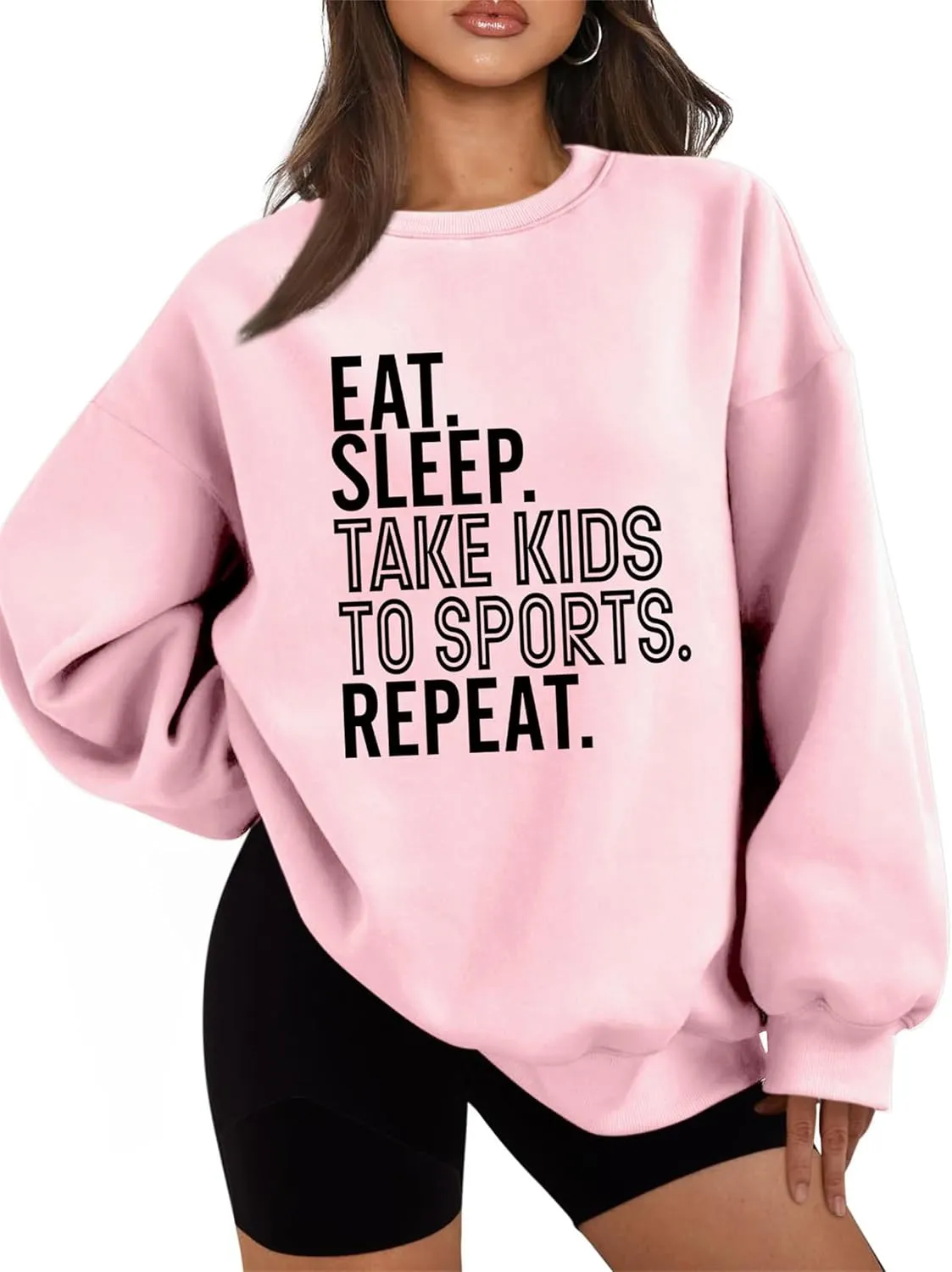 Fleece Pullover Eat Sleep Take Kids to Sports Repeat Sweatshirt Funny Saying Shirts Letter Graphic Sweater