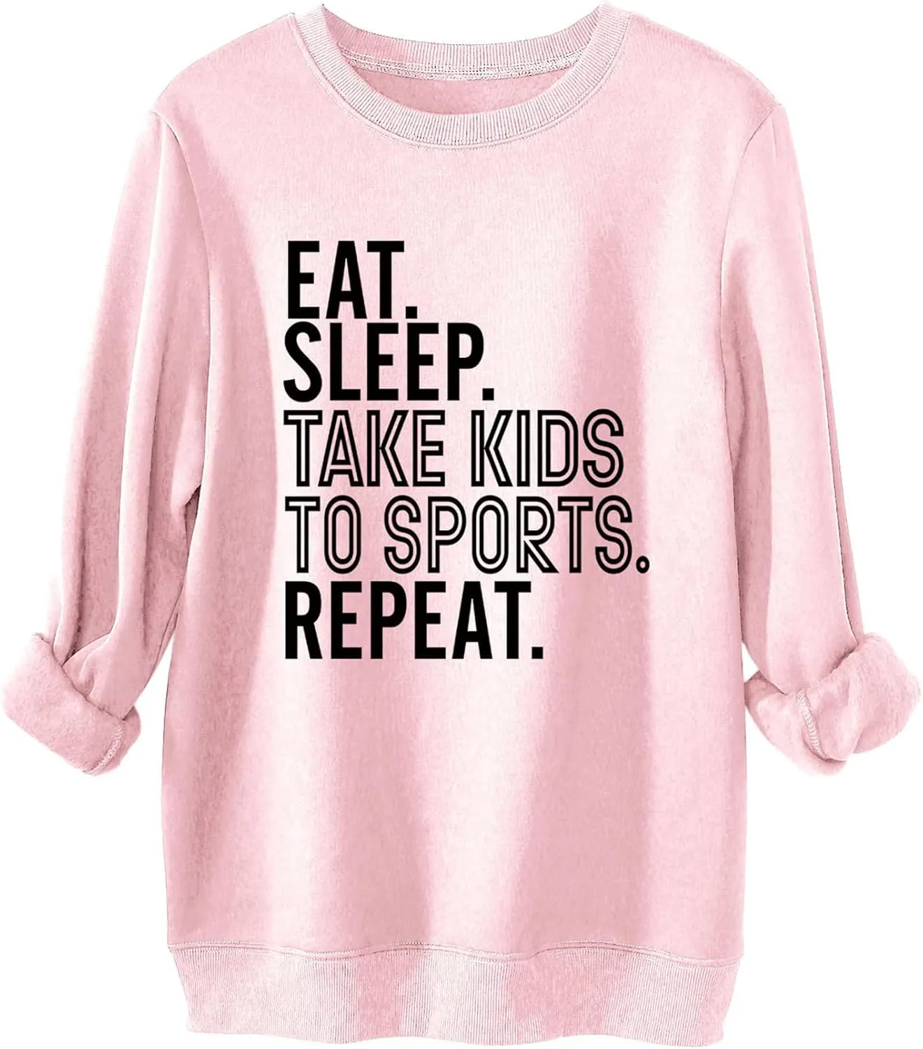 Fleece Pullover Eat Sleep Take Kids to Sports Repeat Sweatshirt Funny Saying Shirts Letter Graphic Sweater