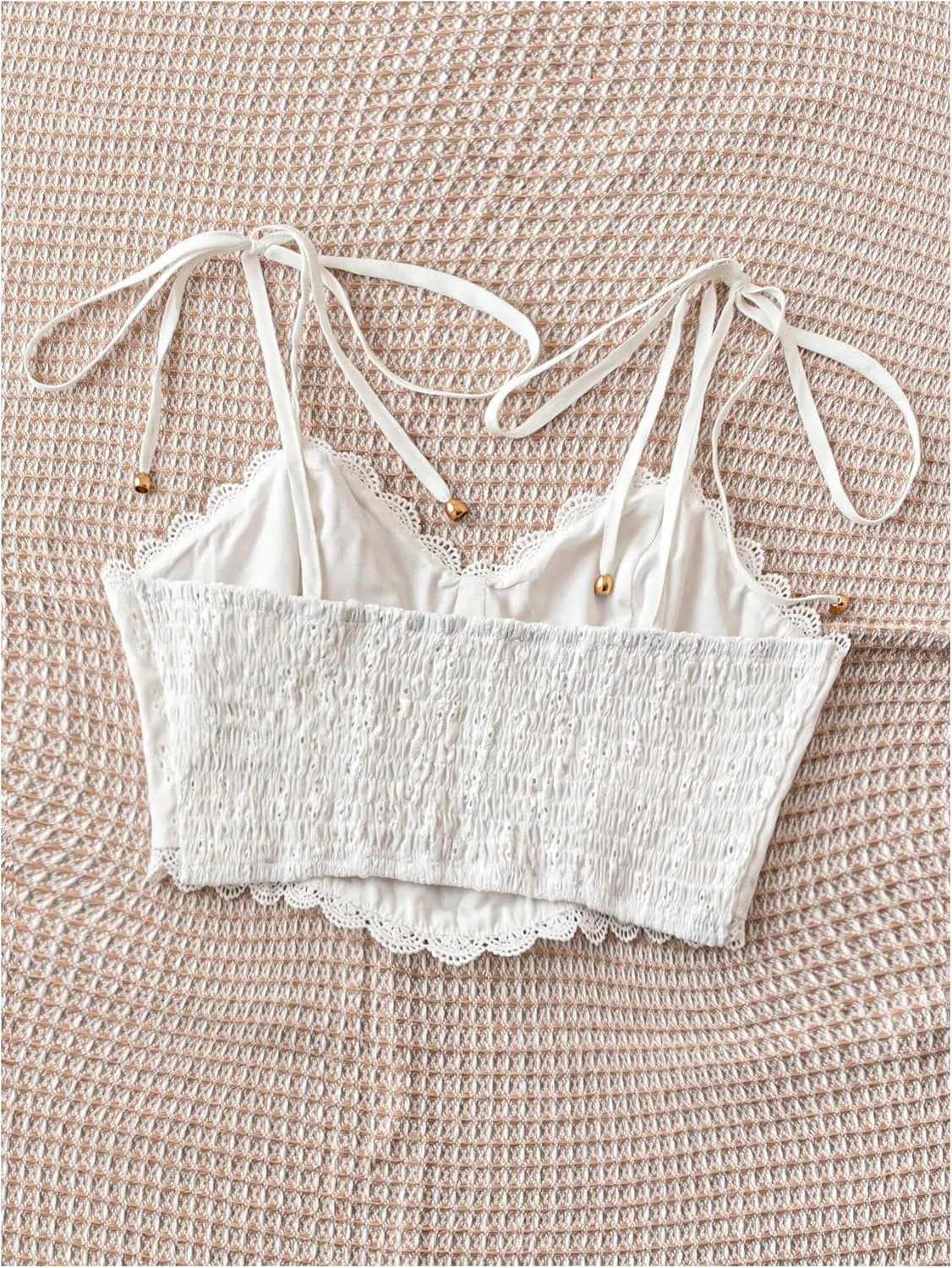 Floerns Women's Lace Trim Sleeveless Camisole Tie Shoulder Cute Crop Cami Top