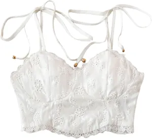 Floerns Women's Lace Trim Sleeveless Camisole Tie Shoulder Cute Crop Cami Top