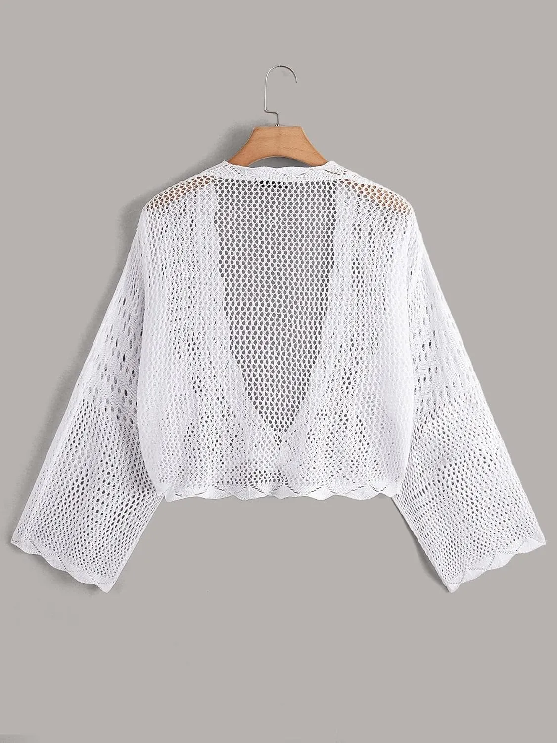 Floerns Women's Plus Size Tie Front Long Sleeve Crochet Cardigan Crop Top