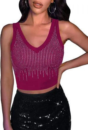 Floerns Women's PU Leather V Neck Solid Sleeveless Camisole Crop Tank Top