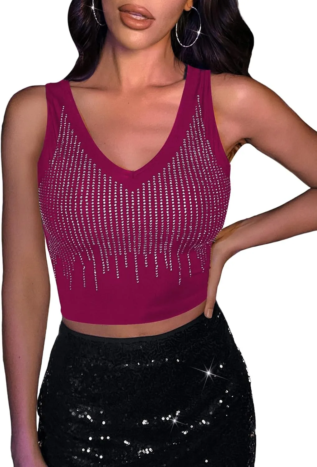 Floerns Women's PU Leather V Neck Solid Sleeveless Camisole Crop Tank Top
