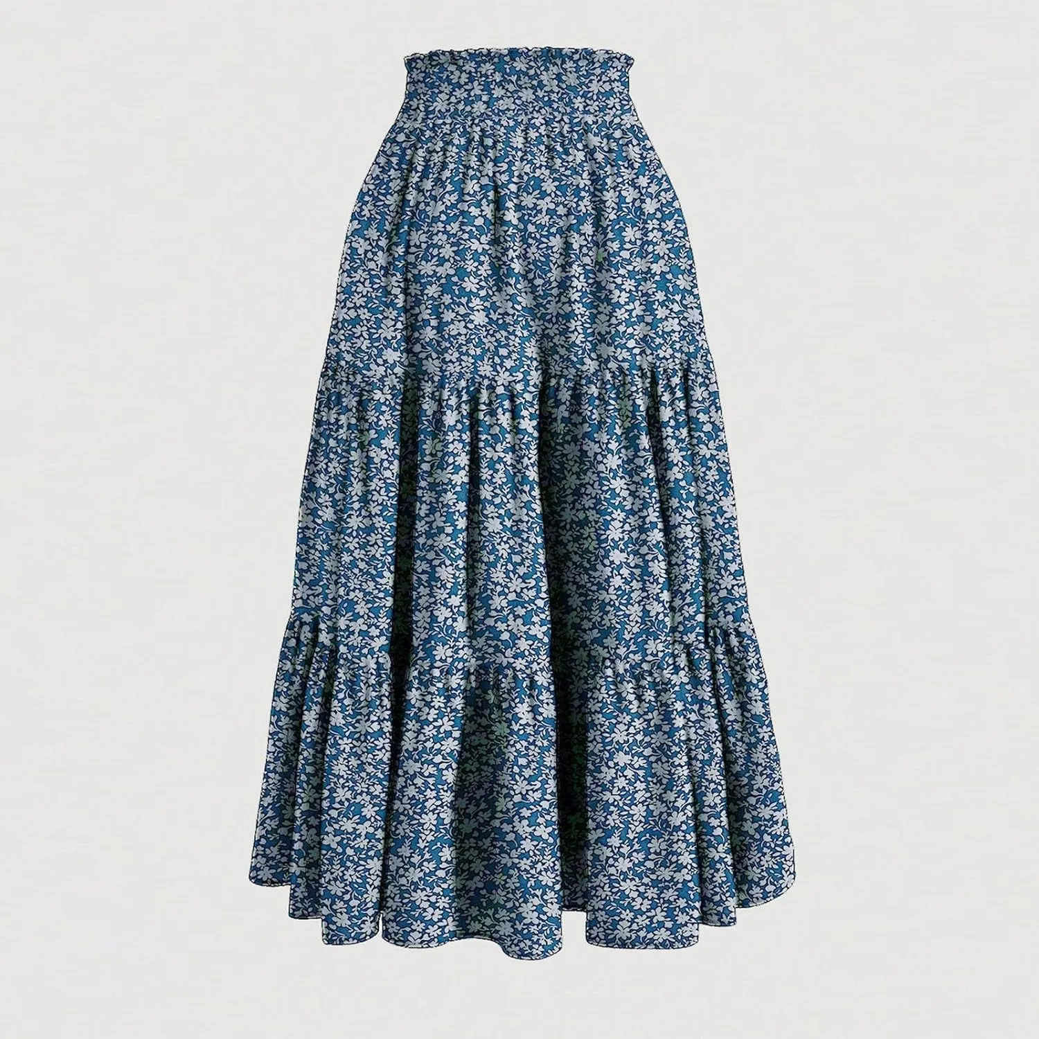 Floral Maxi Skirts for Women Trendy Summer Boho Tiered Long Flowy Skirt Drawstring High Waisted Swing A-Line Skirt