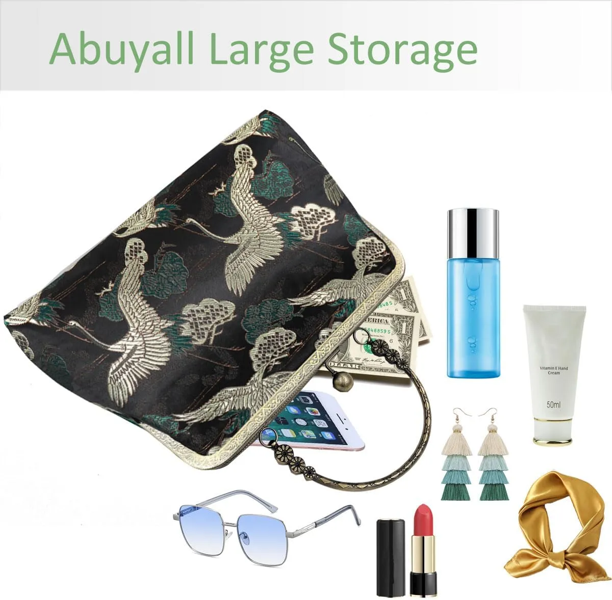 Floral Top-Handle Handbag, Kiss Lock Evening Bag for Women, Vintage Handbag