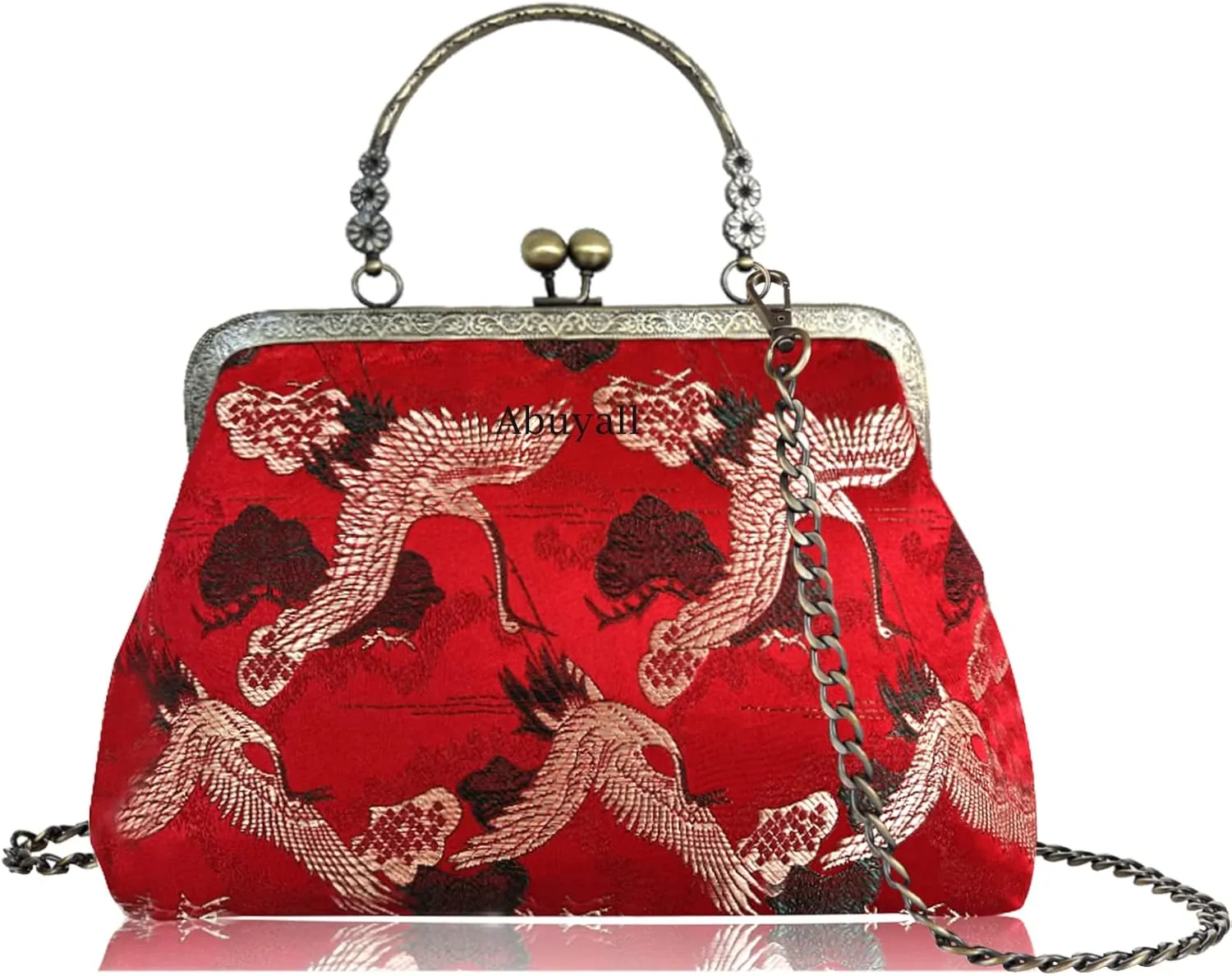 Floral Top-Handle Handbag, Kiss Lock Evening Bag for Women, Vintage Handbag