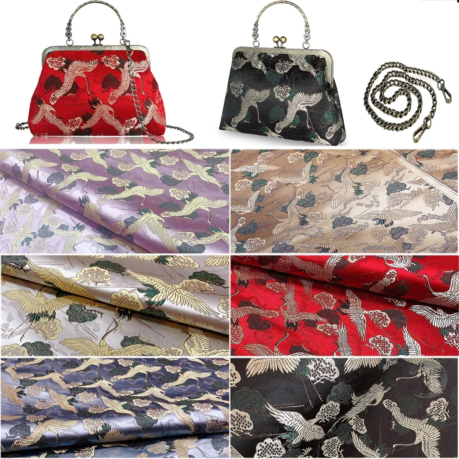 Floral Top-Handle Handbag, Kiss Lock Evening Bag for Women, Vintage Handbag