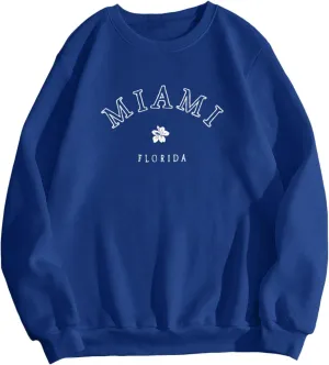 Florida Sweatshirt Casual Trendy Floral Graphic Pullover Tops Long Sleeve Loose Fit Cute Hoodie Sweatshirts