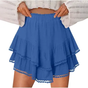 Flowy Shorts for Women Casual 2025 Boho Ruffle Tiered Skorts Elastic High Waisted Cute Mini Skirts Golf Tennis Shorts