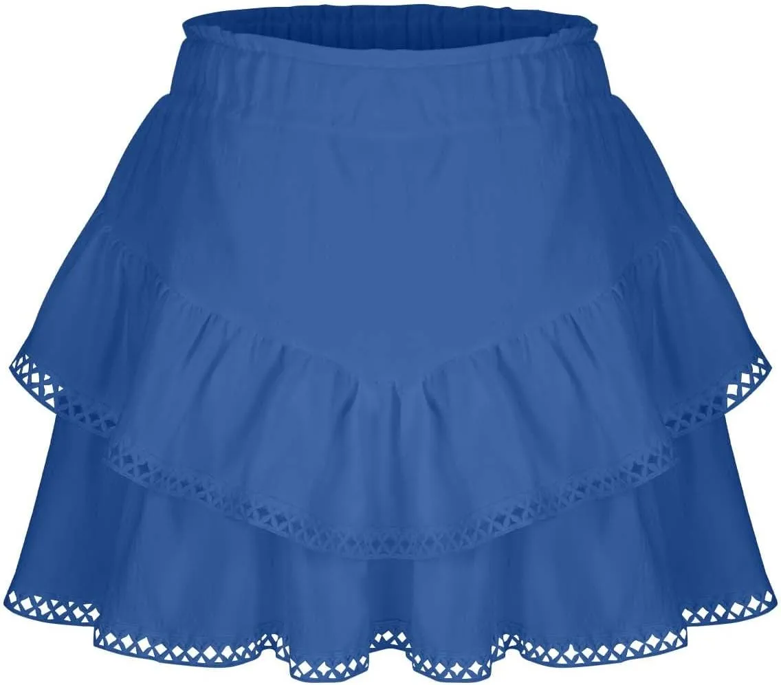 Flowy Shorts for Women Casual 2025 Boho Ruffle Tiered Skorts Elastic High Waisted Cute Mini Skirts Golf Tennis Shorts