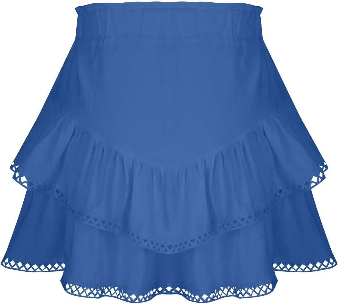 Flowy Shorts for Women Casual 2025 Boho Ruffle Tiered Skorts Elastic High Waisted Cute Mini Skirts Golf Tennis Shorts
