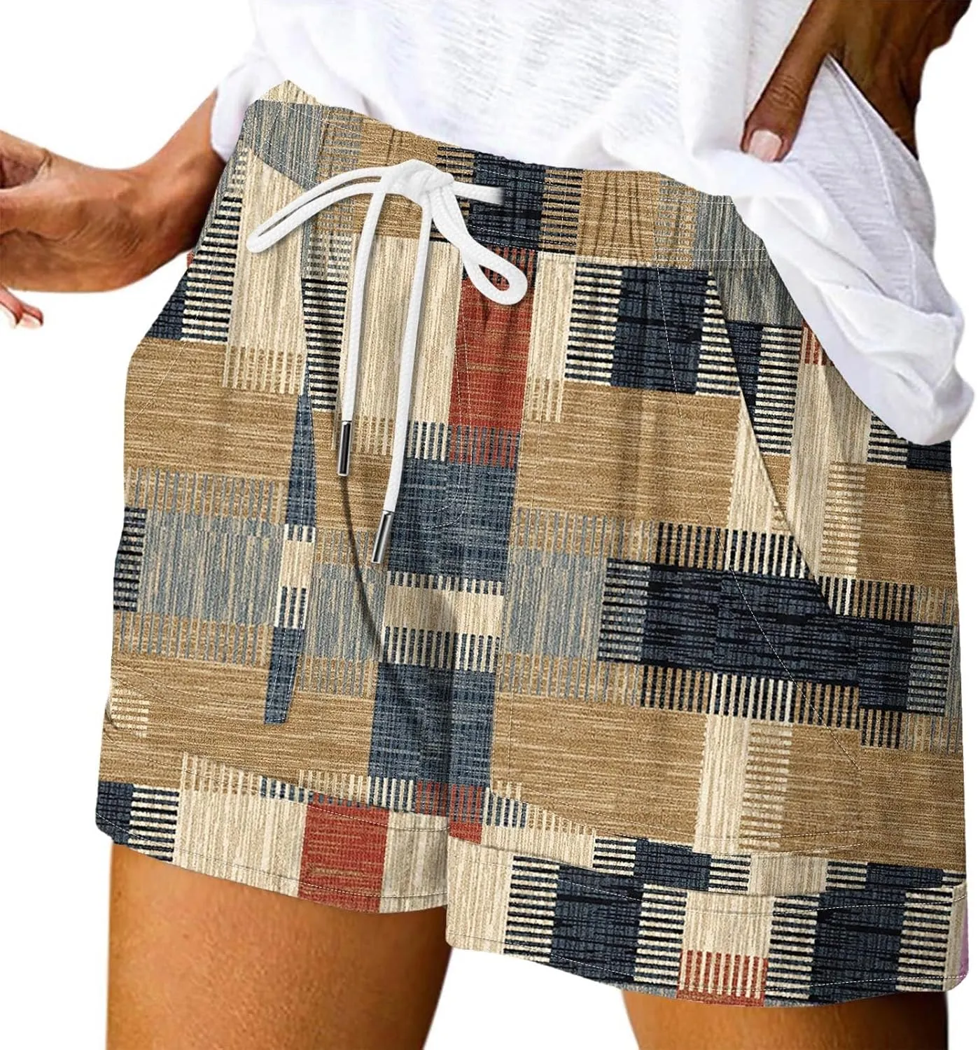 FONMA Linen Shorts for Women Summer Casual Drawstring Elastic Waist Bermuda Shorts with Pockets Plus Size Cotton Linen Pants