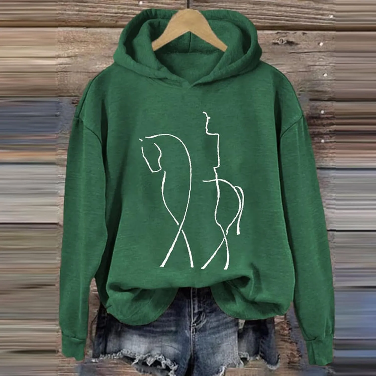 Funny Abstract Horse Print Hoodies Women Oversized Casual Fleece Sweatshirt Cute Knight Graphic Hooded Pullover Tops
