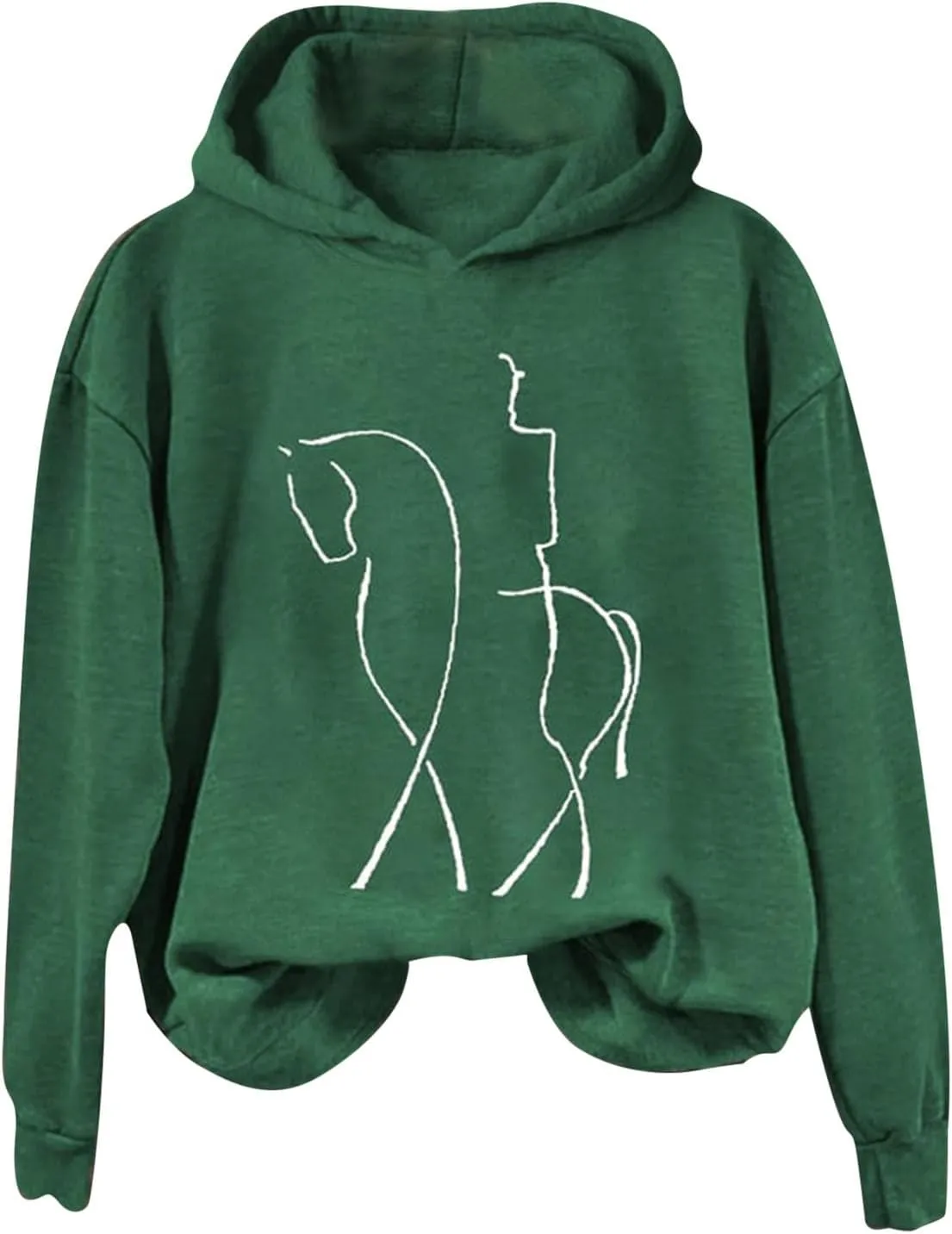 Funny Abstract Horse Print Hoodies Women Oversized Casual Fleece Sweatshirt Cute Knight Graphic Hooded Pullover Tops