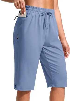 G Gradual Women's 13" Long Hiking Shorts with Zipper Pocket Lightweight Quick Dry Knee Length Bermuda Shorts for Women