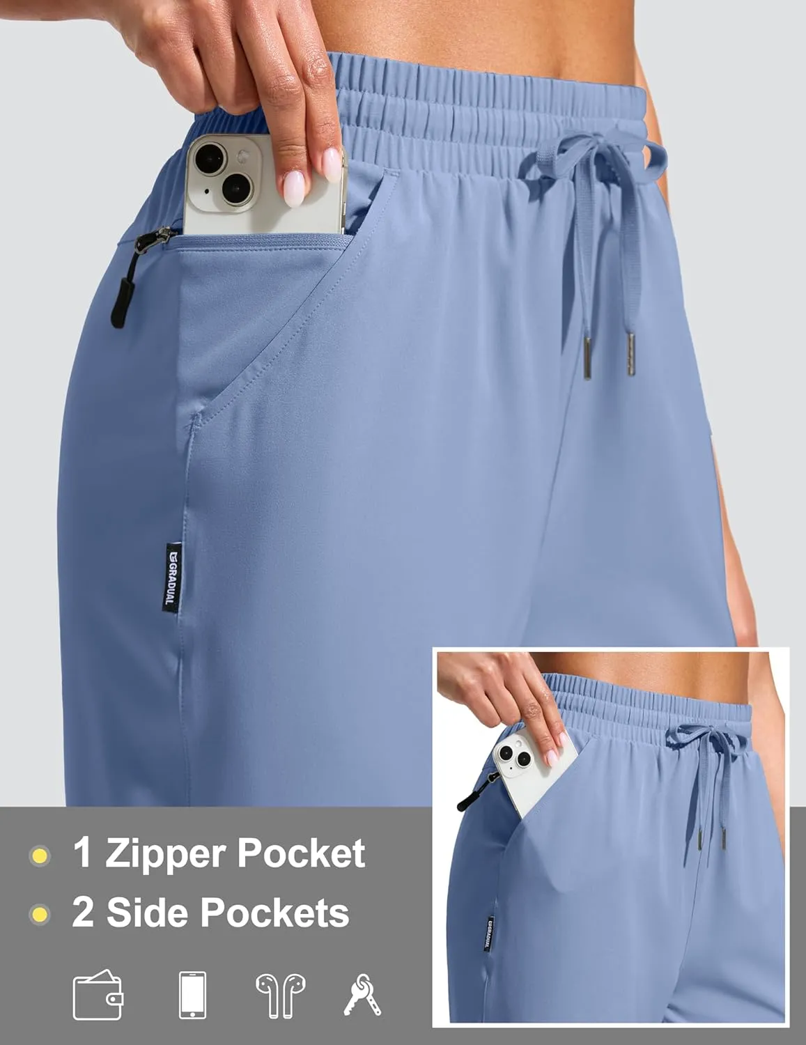 G Gradual Women's 13" Long Hiking Shorts with Zipper Pocket Lightweight Quick Dry Knee Length Bermuda Shorts for Women