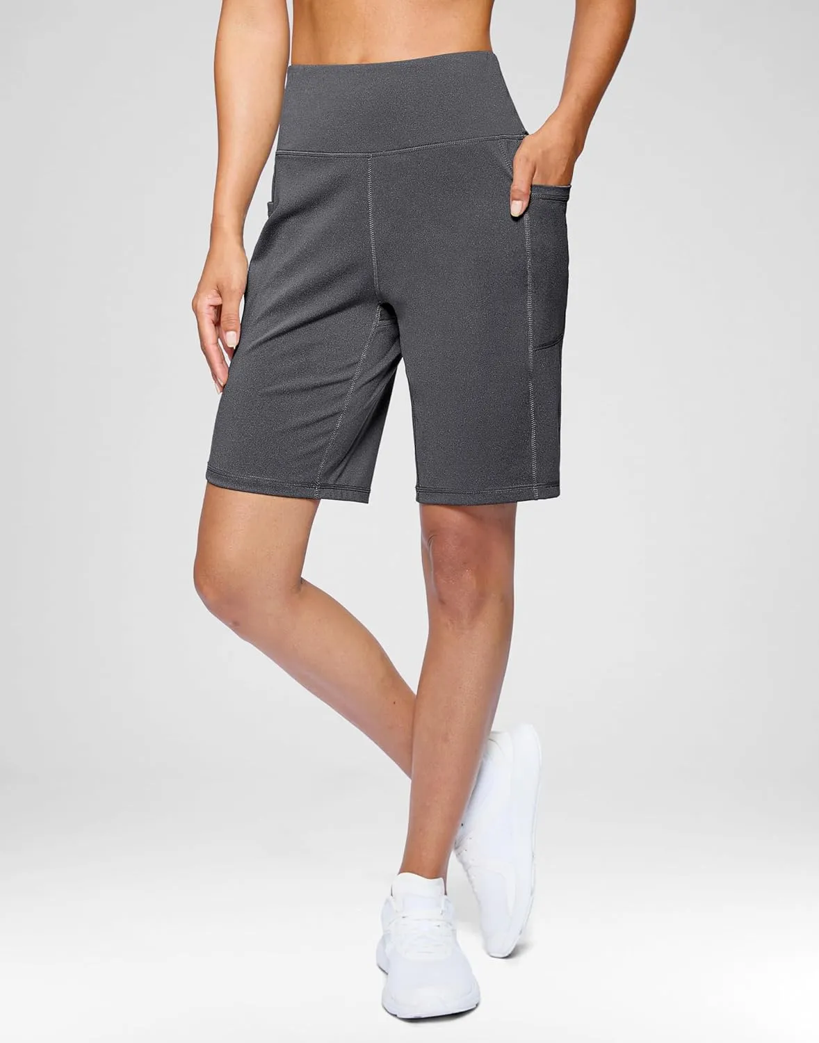 G Gradual Women's 9" Bermuda Long Shorts with Pockets High Waisted Athletic Knee Length Shorts for Women Walking Workout