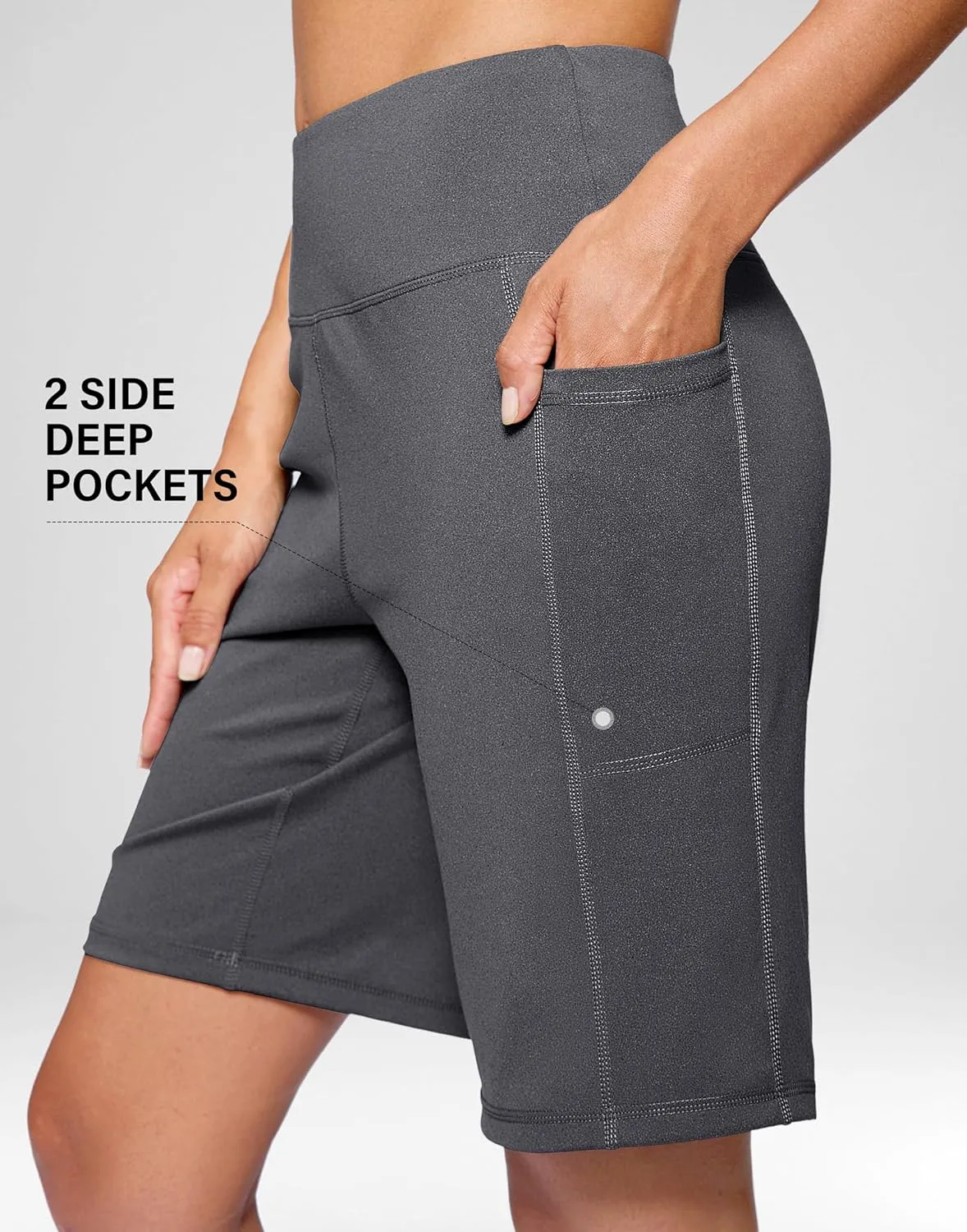 G Gradual Women's 9" Bermuda Long Shorts with Pockets High Waisted Athletic Knee Length Shorts for Women Walking Workout