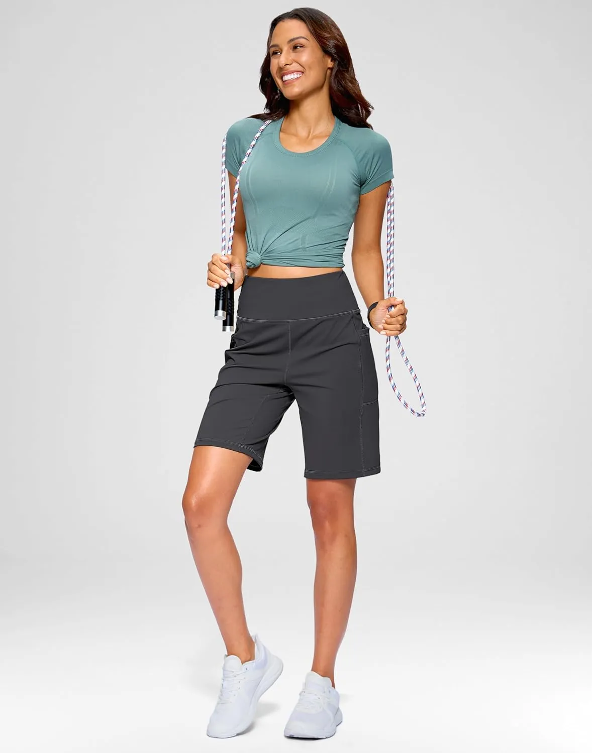 G Gradual Women's 9" Bermuda Long Shorts with Pockets High Waisted Athletic Knee Length Shorts for Women Walking Workout