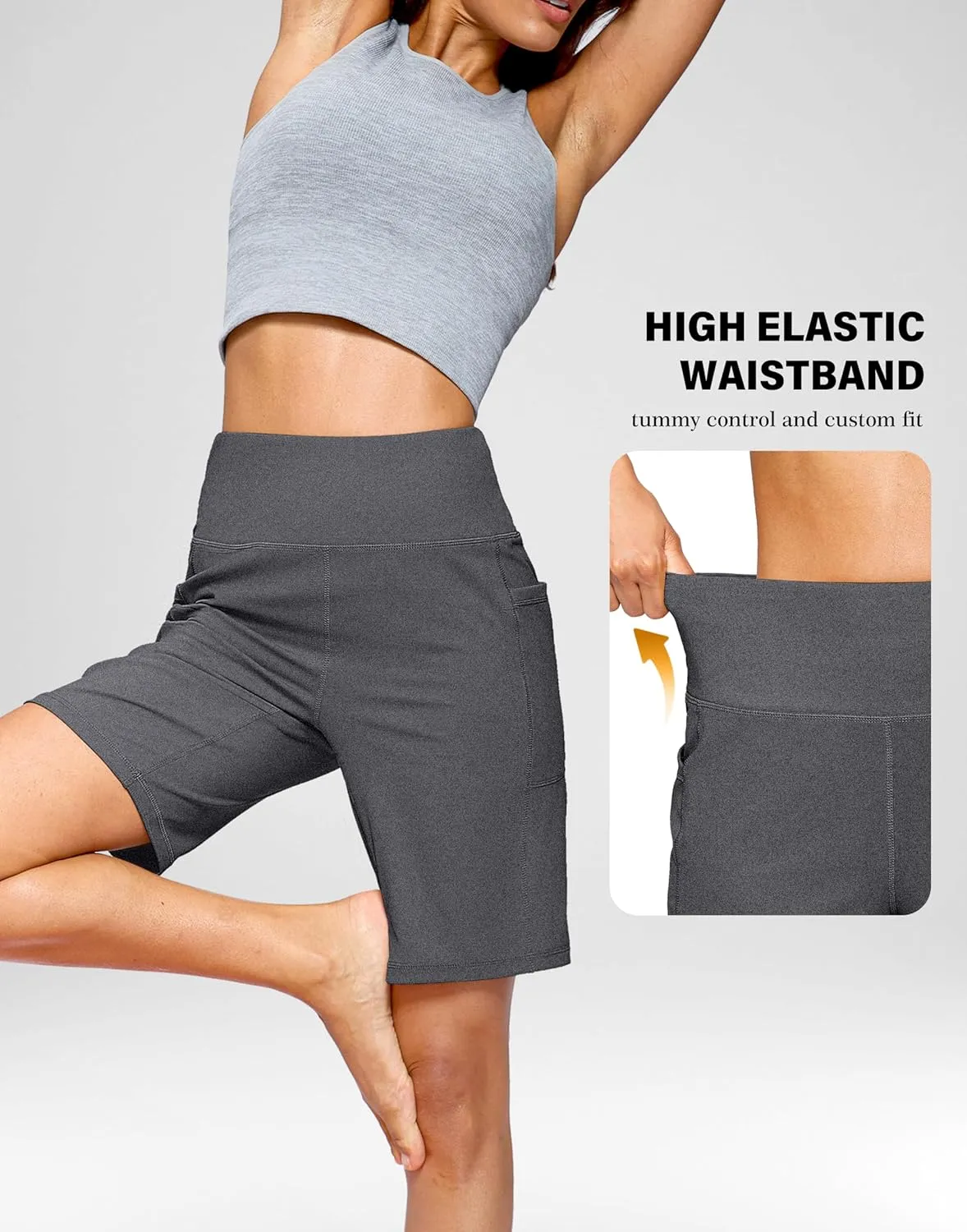 G Gradual Women's 9" Bermuda Long Shorts with Pockets High Waisted Athletic Knee Length Shorts for Women Walking Workout