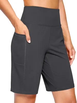 G Gradual Women's 9" Bermuda Long Shorts with Pockets High Waisted Athletic Knee Length Shorts for Women Walking Workout
