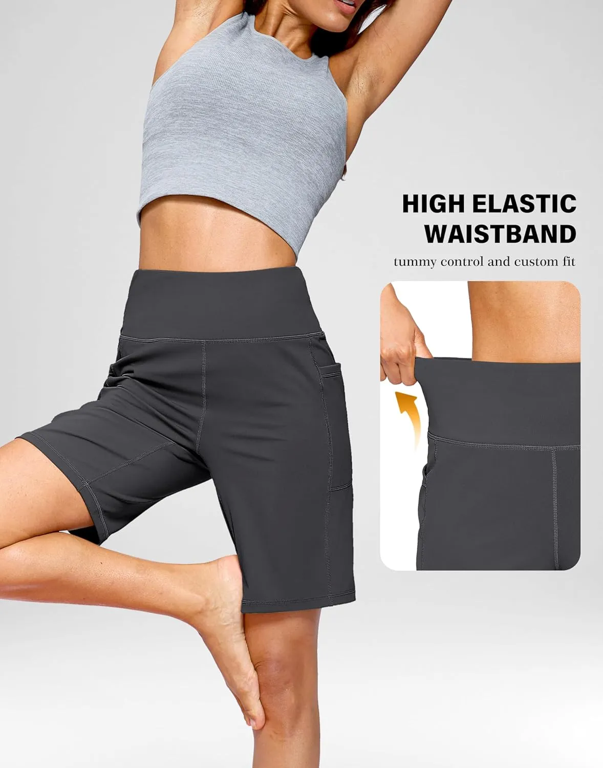 G Gradual Women's 9" Bermuda Long Shorts with Pockets High Waisted Athletic Knee Length Shorts for Women Walking Workout