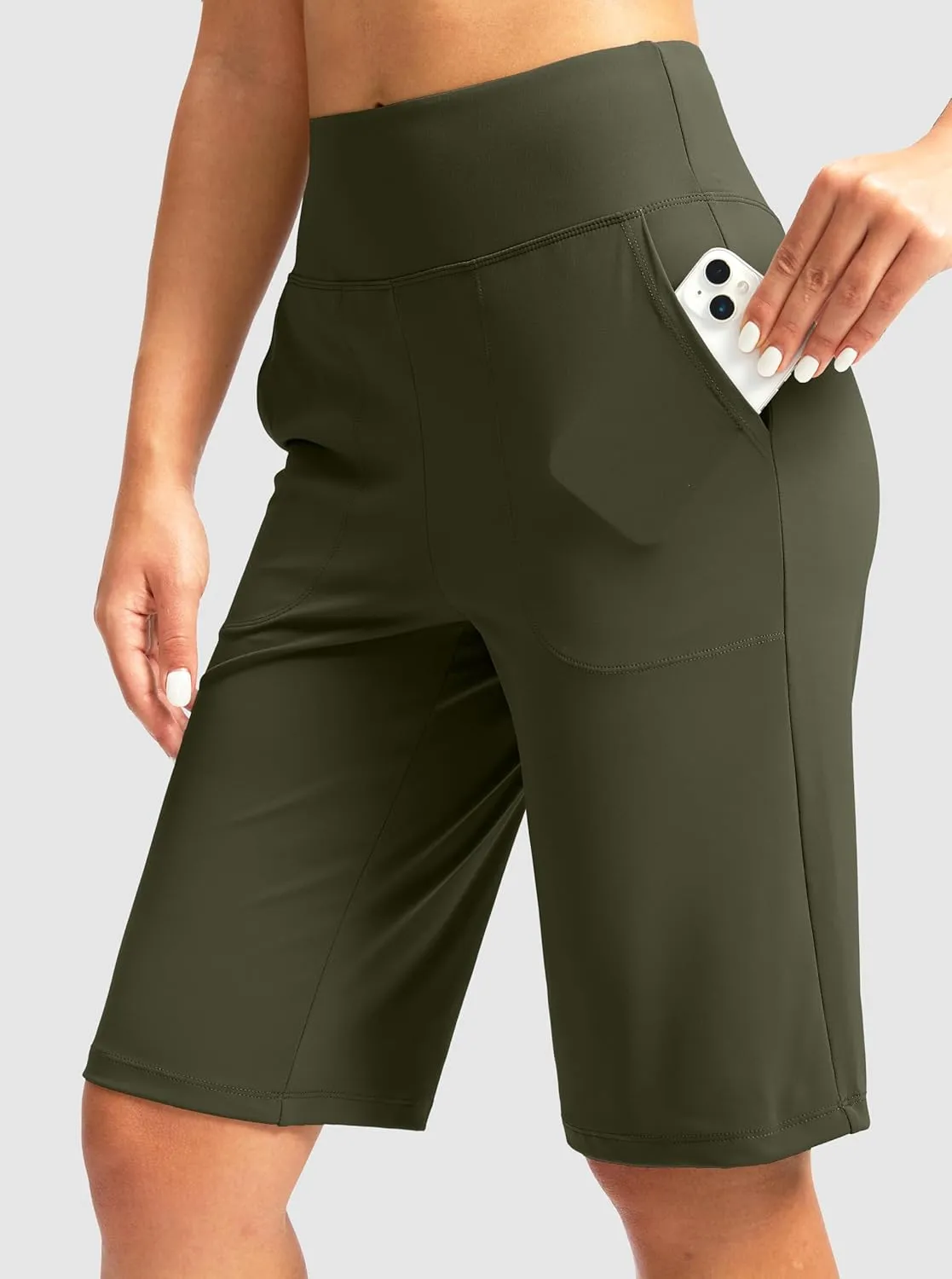 G Gradual Women's Bermuda Shorts 12" Knee Length with Pockets High Waisted Stretch Long Shorts for Women Casual Walking