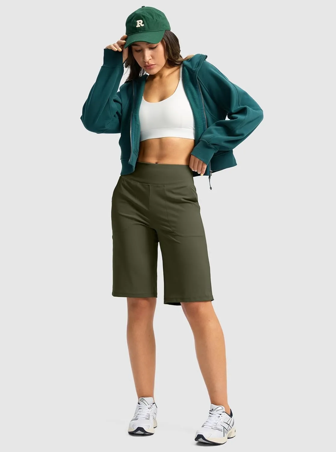 G Gradual Women's Bermuda Shorts 12" Knee Length with Pockets High Waisted Stretch Long Shorts for Women Casual Walking