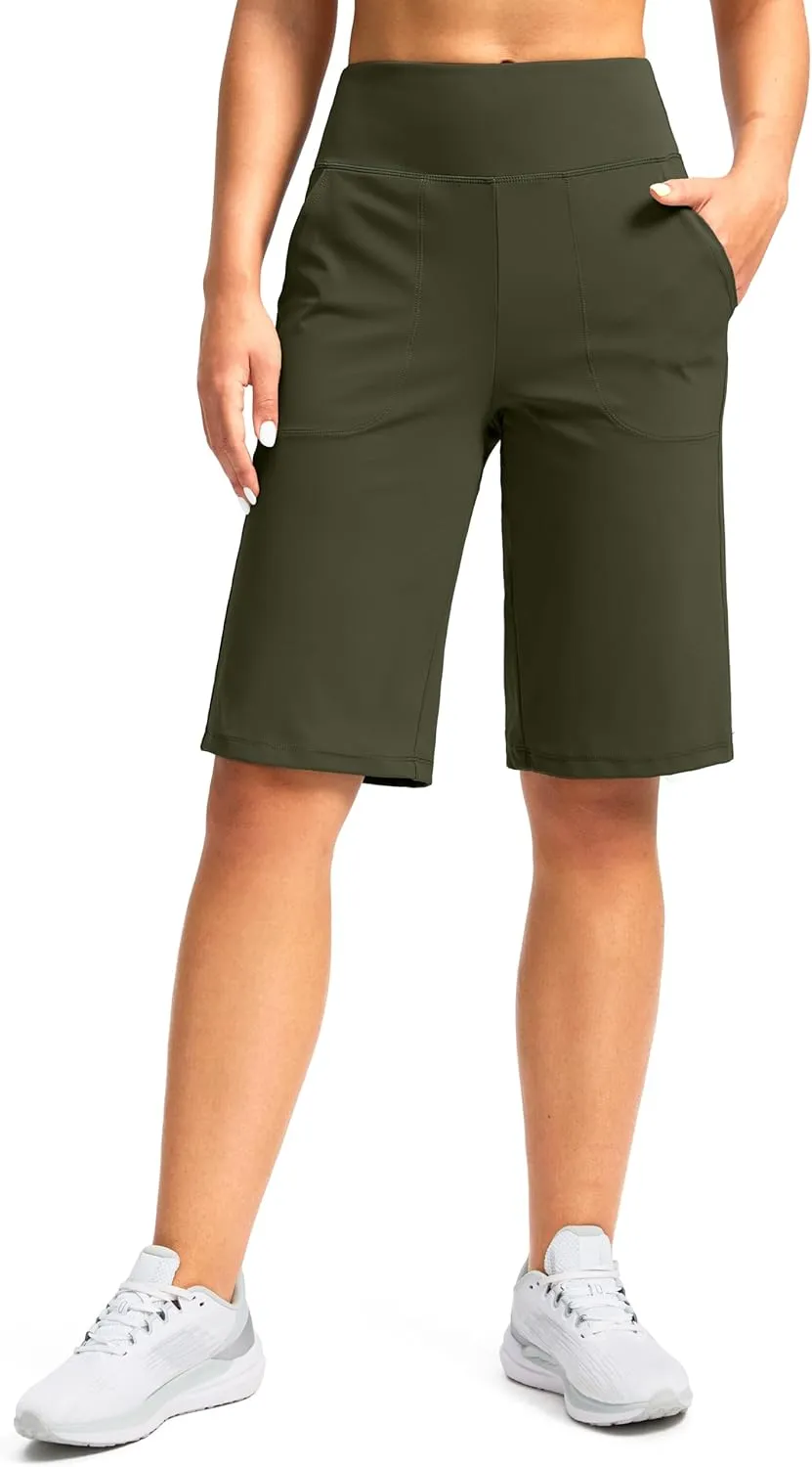 G Gradual Women's Bermuda Shorts 12" Knee Length with Pockets High Waisted Stretch Long Shorts for Women Casual Walking