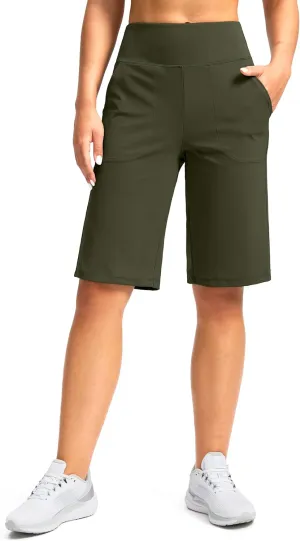 G Gradual Women's Bermuda Shorts 12" Knee Length with Pockets High Waisted Stretch Long Shorts for Women Casual Walking