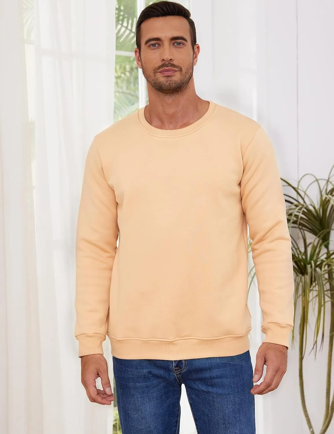 Gihuo Men's Crewneck Sweatshirt Winter Warm Sherpa Lined Pullover Fleece Top Sweatshirt