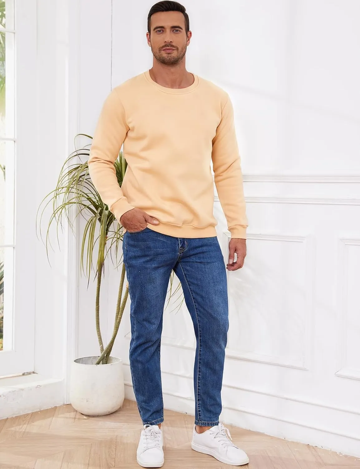 Gihuo Men's Crewneck Sweatshirt Winter Warm Sherpa Lined Pullover Fleece Top Sweatshirt