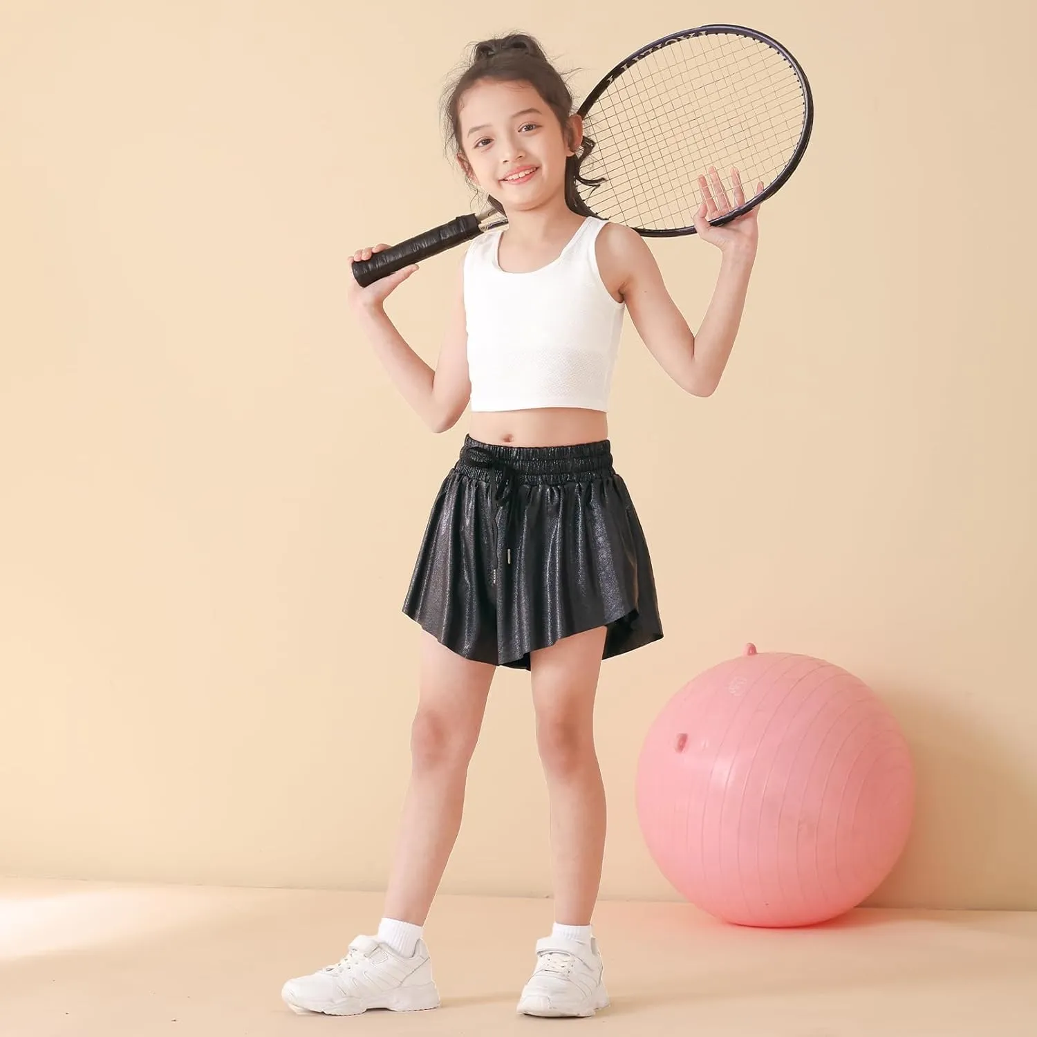 Girls Butterfly Shorts Sparkle Flowy Athletic Shorts for Girls Gym Skorts 2-in-1 Skirt for Kids Preppy Clothes