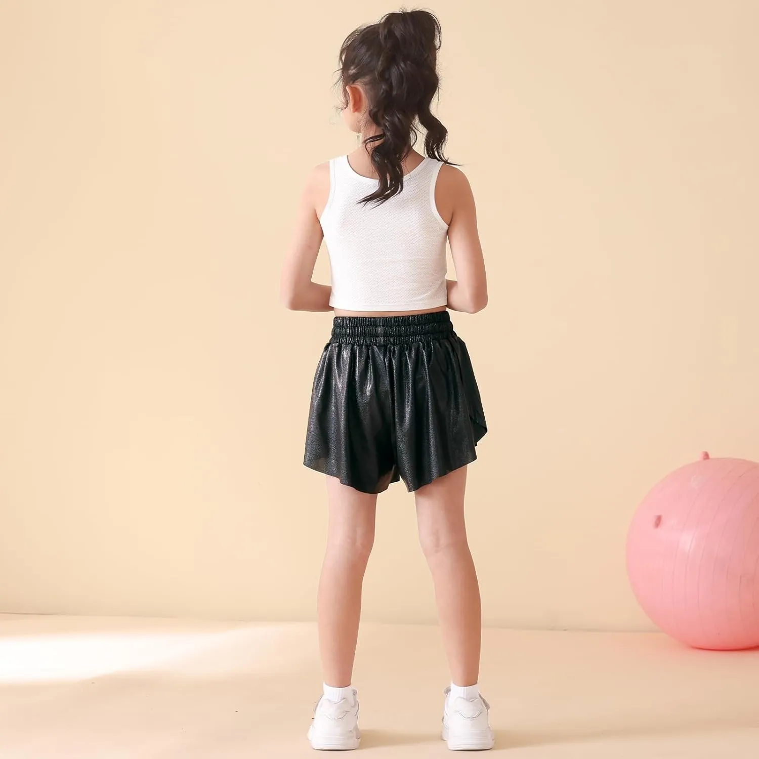 Girls Butterfly Shorts Sparkle Flowy Athletic Shorts for Girls Gym Skorts 2-in-1 Skirt for Kids Preppy Clothes