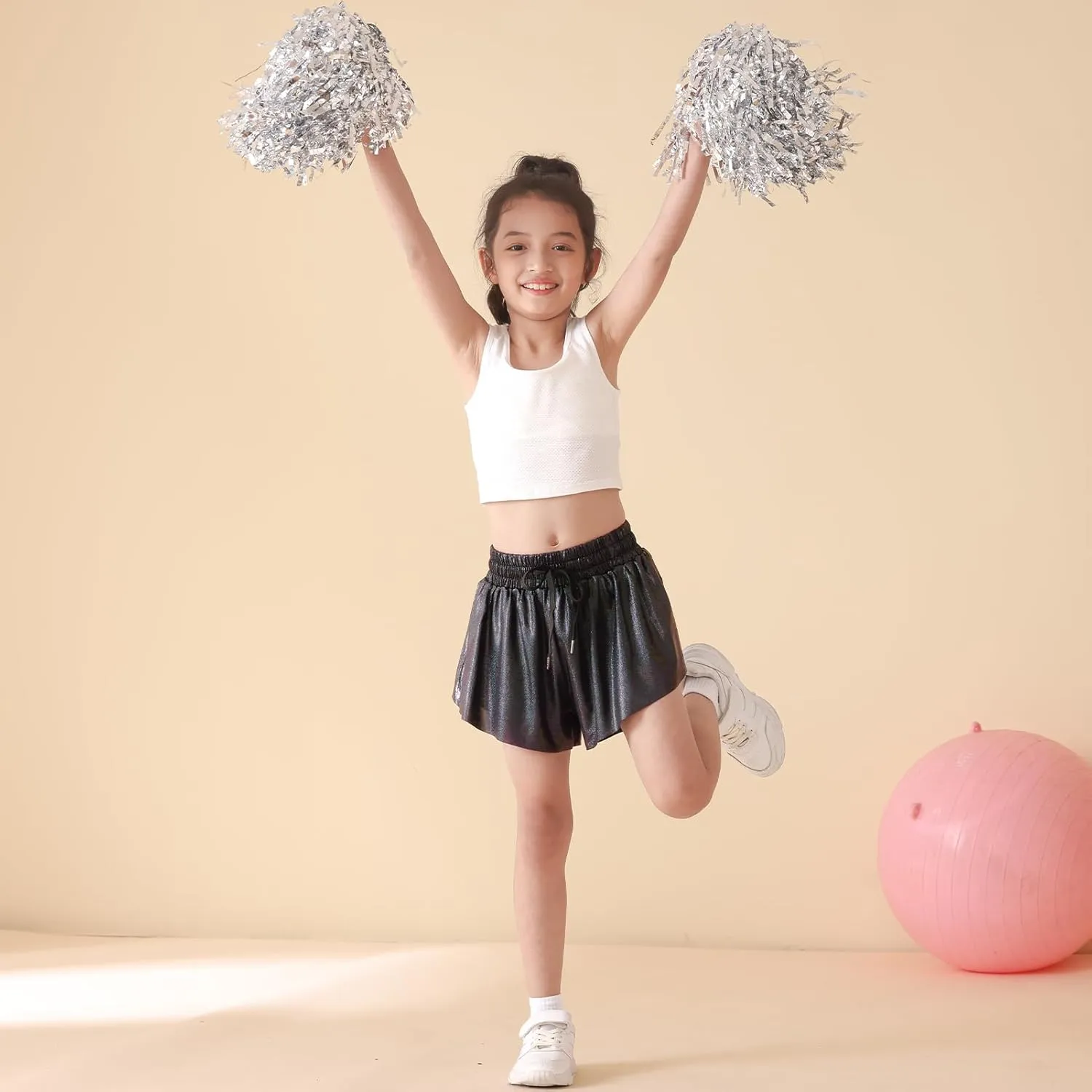 Girls Butterfly Shorts Sparkle Flowy Athletic Shorts for Girls Gym Skorts 2-in-1 Skirt for Kids Preppy Clothes