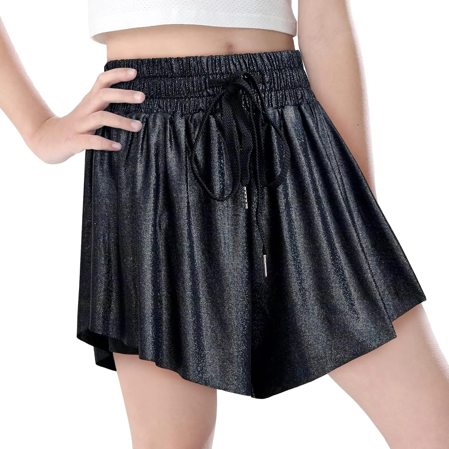 Girls Butterfly Shorts Sparkle Flowy Athletic Shorts for Girls Gym Skorts 2-in-1 Skirt for Kids Preppy Clothes