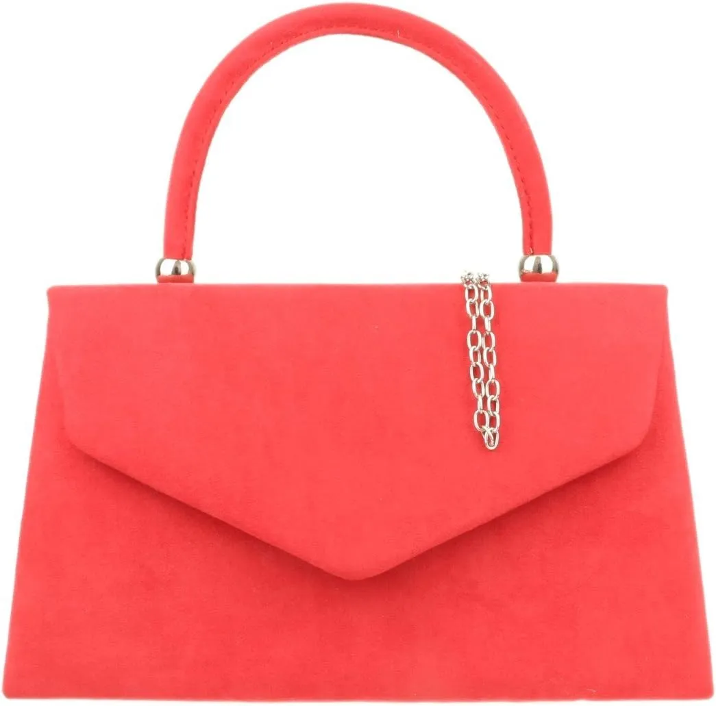Girly HandBags Top Handle Faux Suede Clutch Bag Grab Holder Womens Handbag