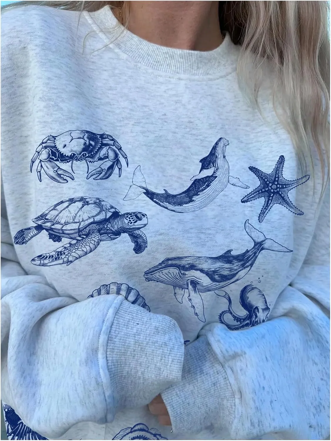 GORGLITTER Women's Oversized Graphic Sweatshirt Crewneck Cute Long Sleeve Shirt Pullover Top