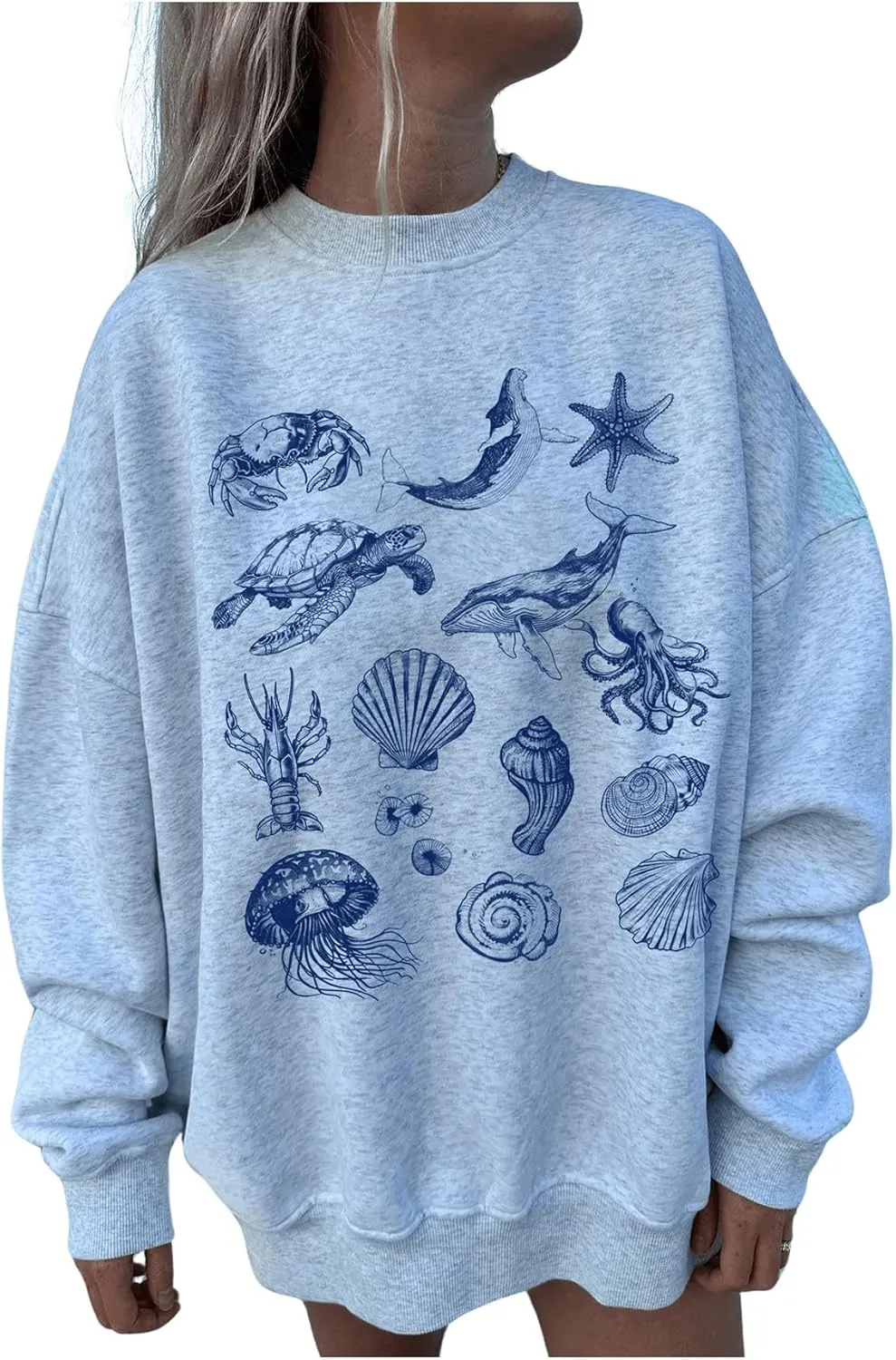 GORGLITTER Women's Oversized Graphic Sweatshirt Crewneck Cute Long Sleeve Shirt Pullover Top