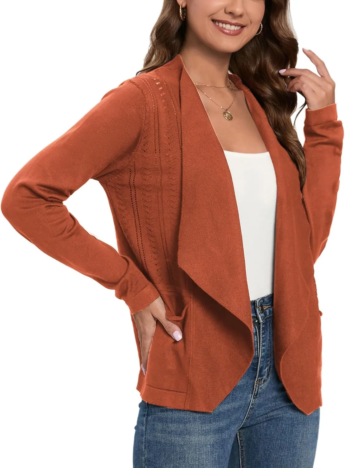 GRACE KARIN Women's Open Front Sweater Blazer Lapel Cardigan Sweater Long Sleeve Knitted Blazer Jackets with Pockets