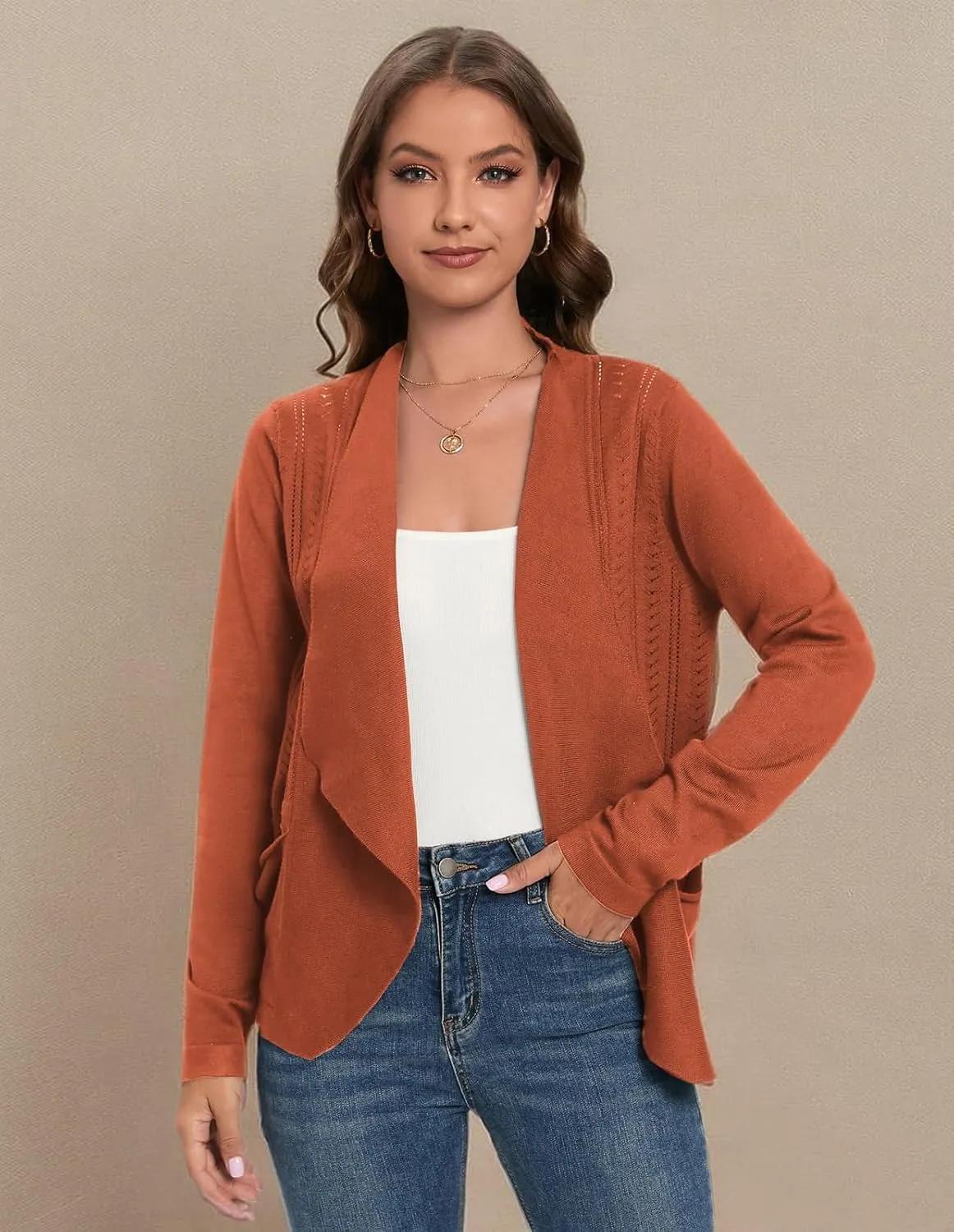 GRACE KARIN Women's Open Front Sweater Blazer Lapel Cardigan Sweater Long Sleeve Knitted Blazer Jackets with Pockets