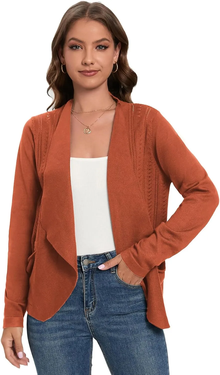 GRACE KARIN Women's Open Front Sweater Blazer Lapel Cardigan Sweater Long Sleeve Knitted Blazer Jackets with Pockets