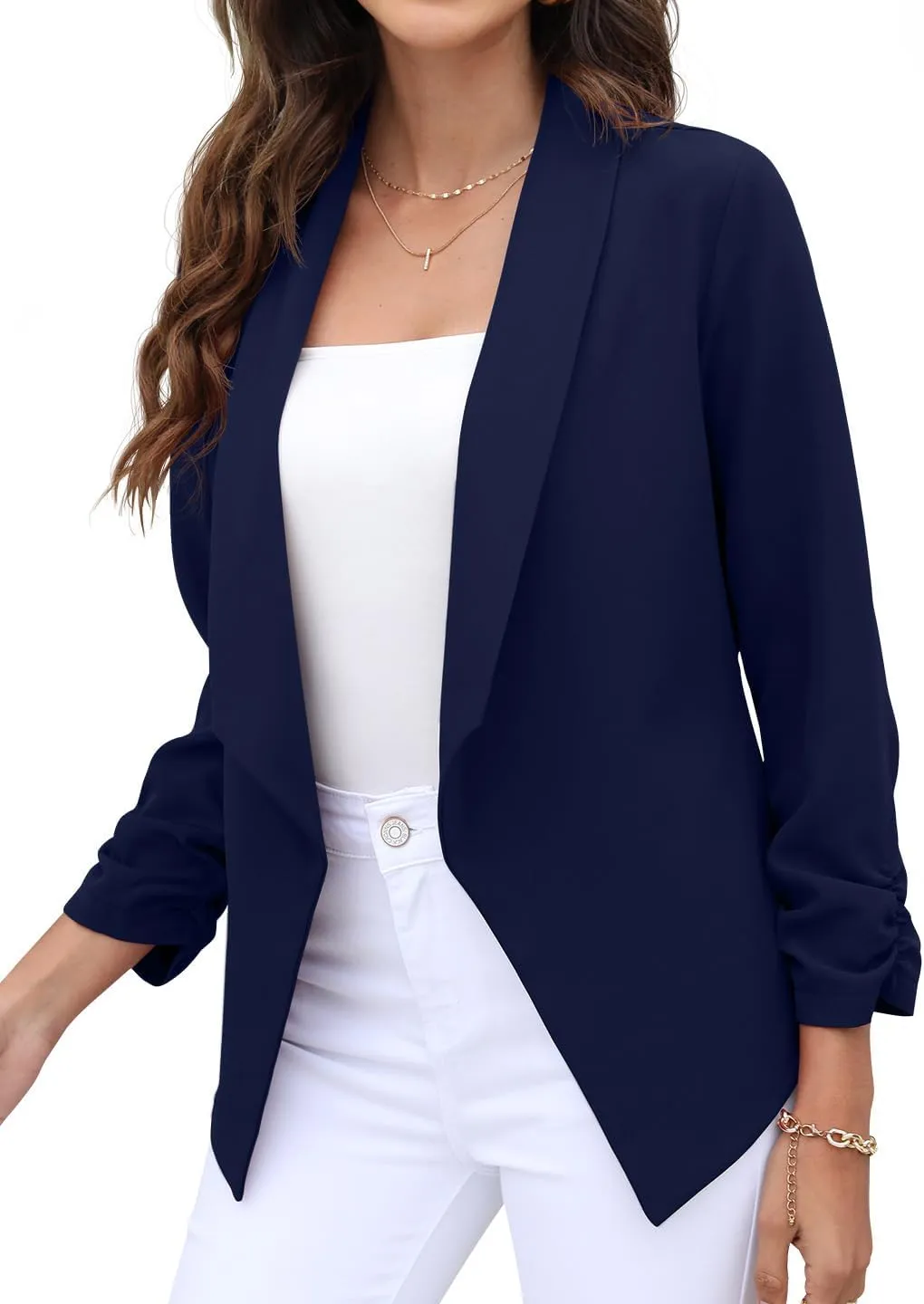 GRECERELLE Women's Blazer Suit Open Front Cardigan 3/4 Sleeve Fitted Jacket Casual Office Cropped Blazer