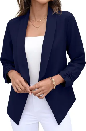 GRECERELLE Women's Blazer Suit Open Front Cardigan 3/4 Sleeve Fitted Jacket Casual Office Cropped Blazer