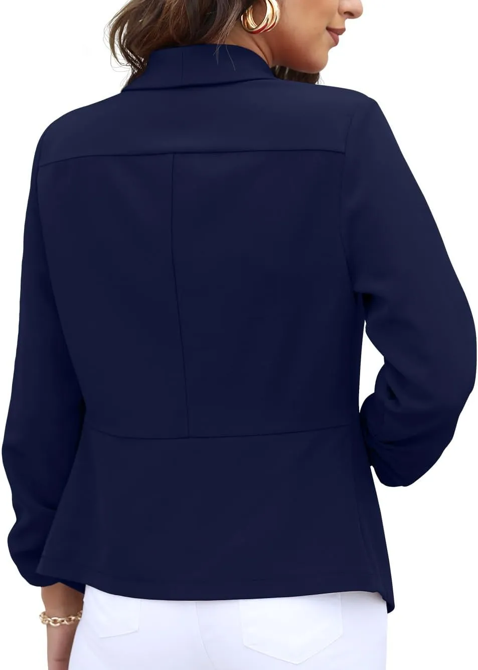 GRECERELLE Women's Blazer Suit Open Front Cardigan 3/4 Sleeve Fitted Jacket Casual Office Cropped Blazer