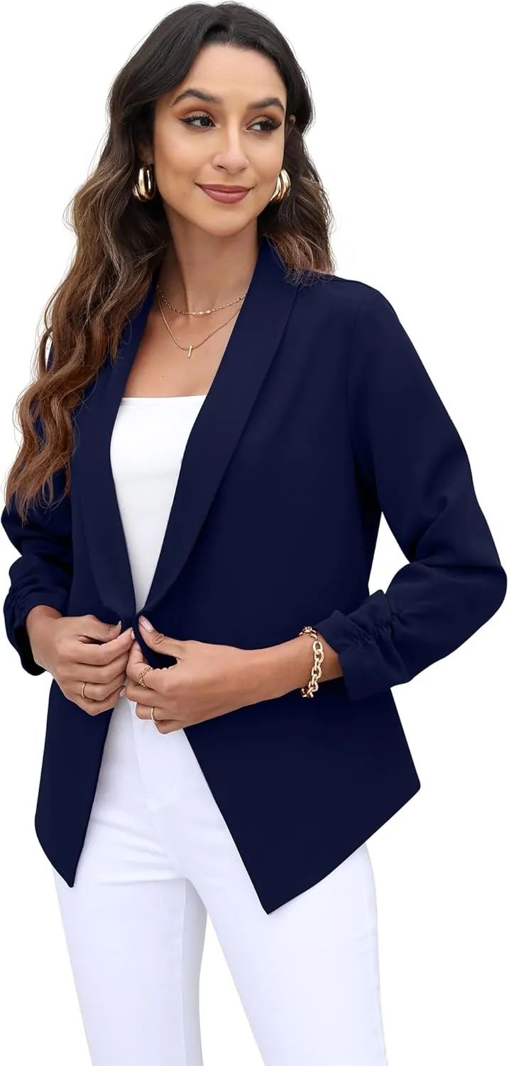 GRECERELLE Women's Blazer Suit Open Front Cardigan 3/4 Sleeve Fitted Jacket Casual Office Cropped Blazer