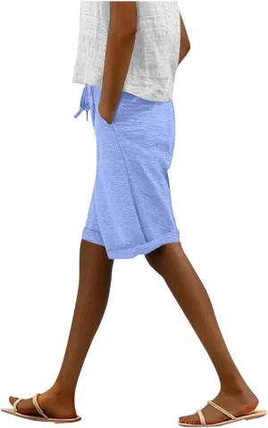 Half Shorts Pants for Women Trendy 2025 Summer Casual Shorts Elastic High Waisted Wide Leg Dressy Short with Pockets