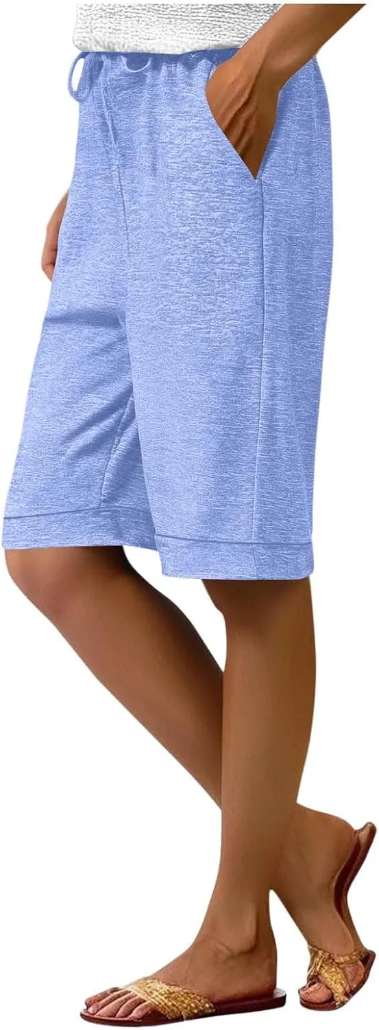 Half Shorts Pants for Women Trendy 2025 Summer Casual Shorts Elastic High Waisted Wide Leg Dressy Short with Pockets